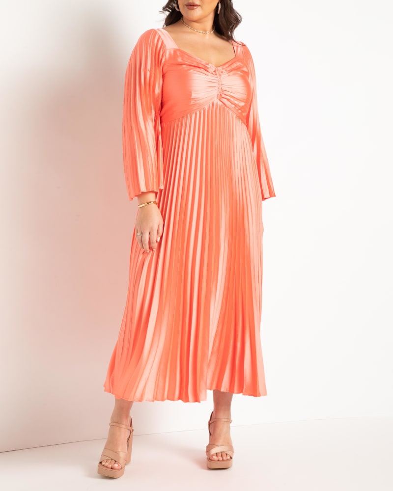 Pleated Satin Maxi Dress | Coral